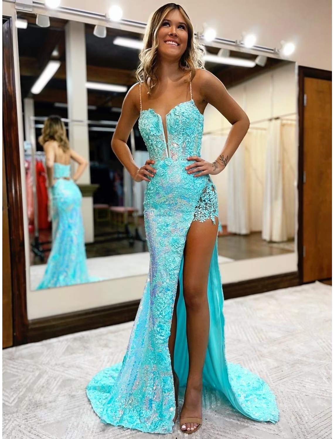 Mermaid Trumpet Prom Dresses High Split Dress Formal Court Train