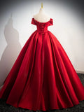 A-Line Off Shoulder Satin Long Prom Dress