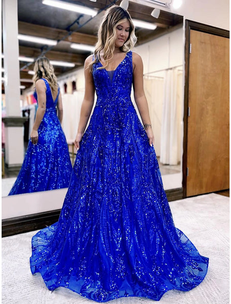 A-Line Prom Dresses Sparkle & Shine Dress Formal Floor Length Sleevele ...