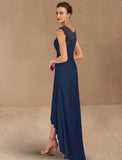 A-Line Mother of the Bride Dress Formal Wedding Guest Elegant Jewel Neck Asymmetrical Chiffon Sleeveless with Lace Sequin Ruching
