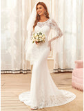 Reception Boho Wedding Dresses Mermaid / Trumpet Illusion Neck Long Sleeve Sweep / Brush Train Lace Bridal Gowns With Lace