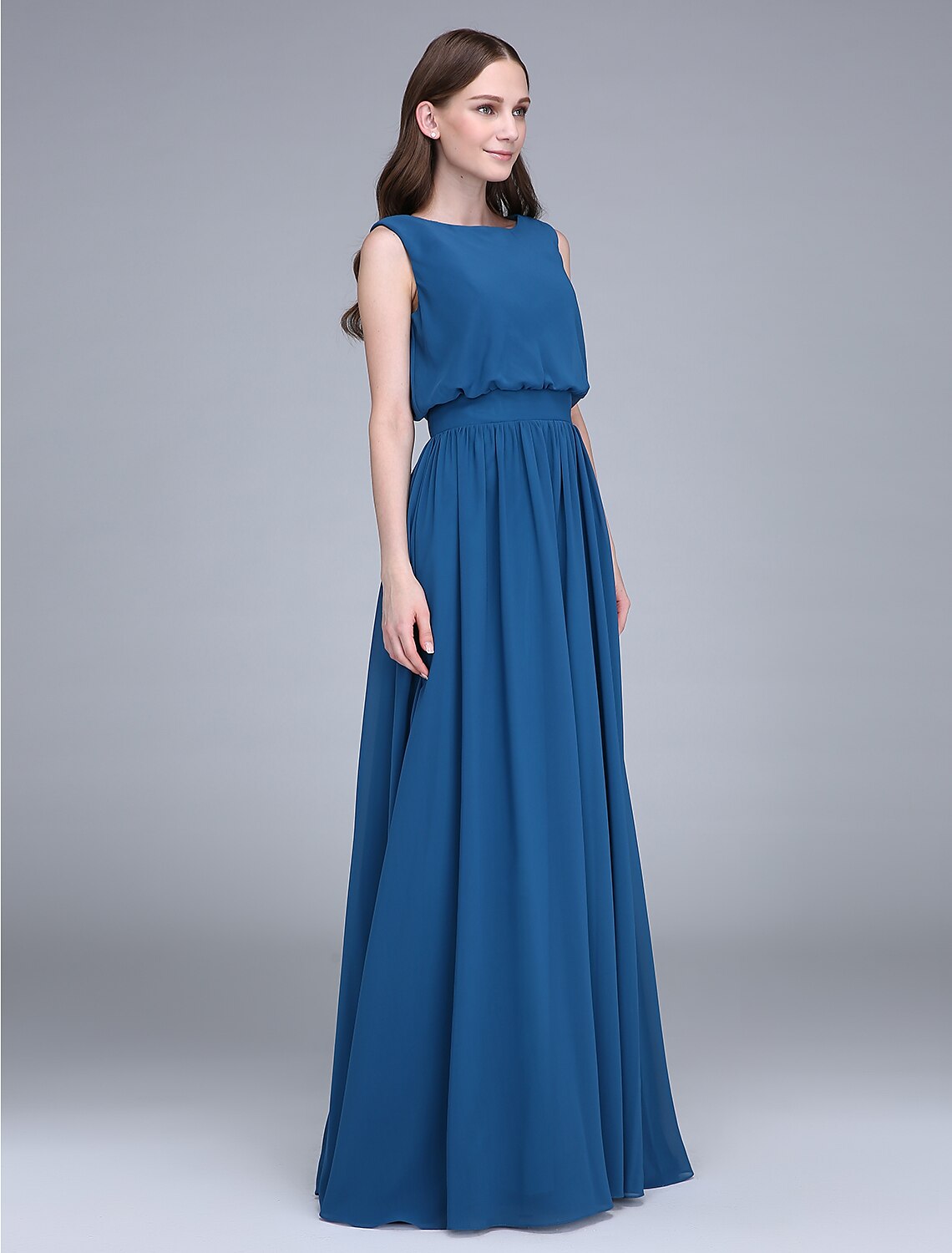 Sheath/Cloumn Square Neck Sleeveless Floor Length Baby Shower Wedding Guest Dresses with Side Slit