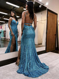 Mermaid / Trumpet Prom Dresses Sparkle & Shine Dress Formal Sweep / Brush Train Sleeveless V Neck Sequined Backless with Sequin Appliques