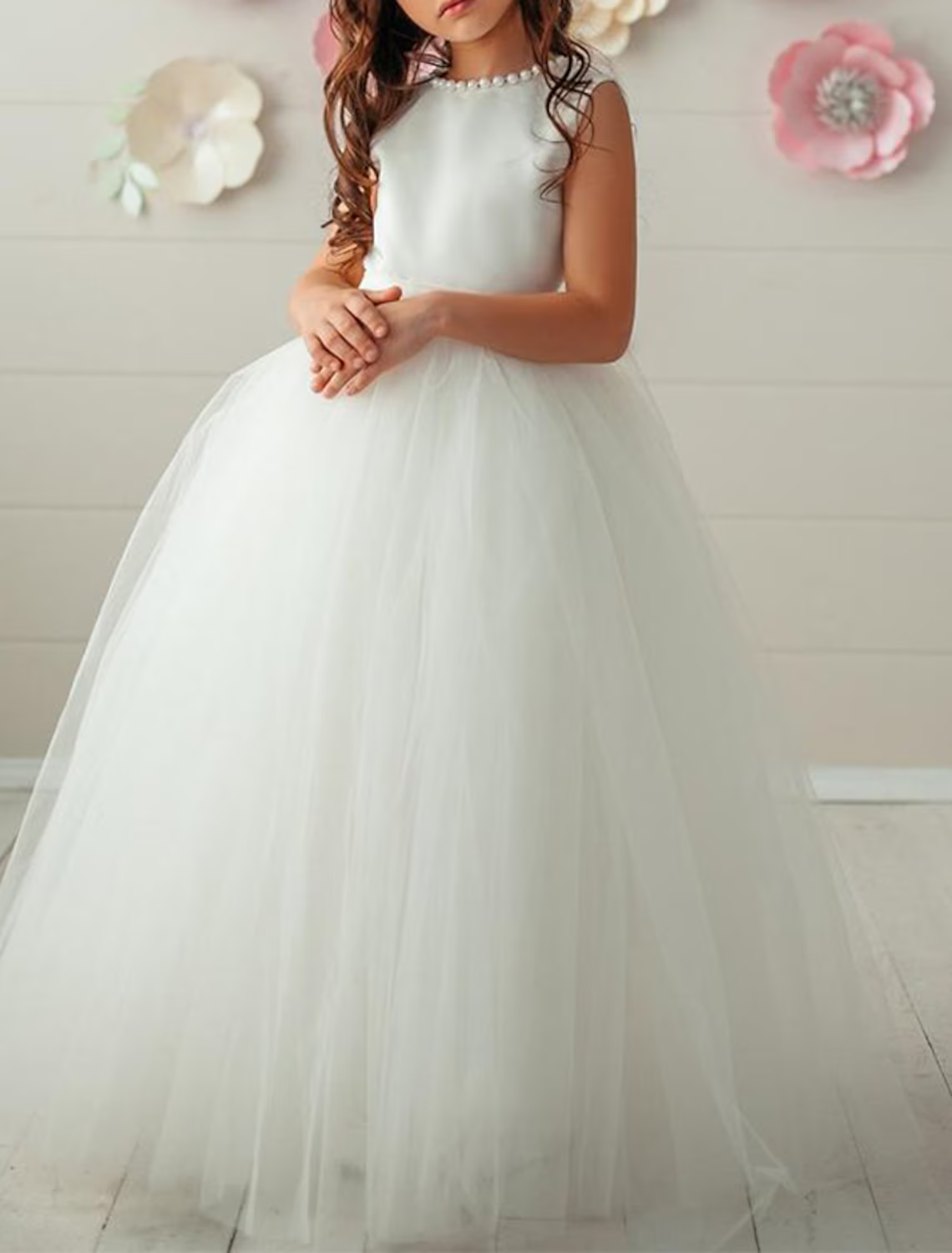 Ball Gown Floor Length Flower Girl Dress First Communion Girls Cute Prom Dress Satin with Bow(s) Open Back Fit 3-16 Years