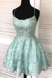 A-line Sleeveless Lace Open Back Formal Graduation Homecoming Dresses