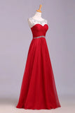 A Line Floor Length Chiffon Crystals Pleated Prom Dress