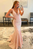 Mermaid Deep V Neck Sequins Long Prom Dress