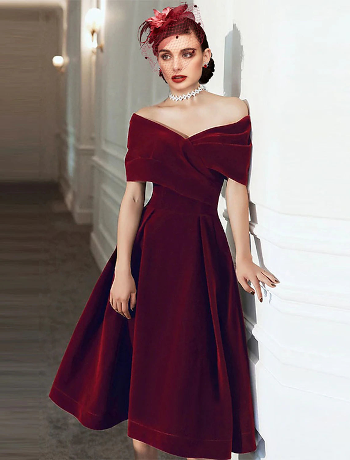 mid length cocktail dresses Primavera Couture 4022 Floral lace embroidery V Neck A Line Cocktail