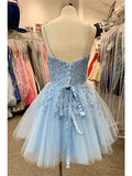 A-Line Homecoming Dresses Floral Dress Party Wear Short / Mini Sleeveless Spaghetti Strap Tulle with Appliques