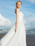 Beach Wedding Dresses A-Line Spaghetti Strap Sleeveless Sweep / Brush Train Chiffon Bridal Gowns With Sashes / Ribbons