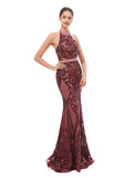 Mermaid / Trumpet Evening Gown Beautiful Back Dress Prom Floor Length Sleeveless Halter Sequined with Sequin