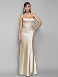 Mermaid / Trumpet Evening Gown Open Back Dress Wedding Guest Floor Length Sleeveless Sweetheart Stretch Satin with Appliques