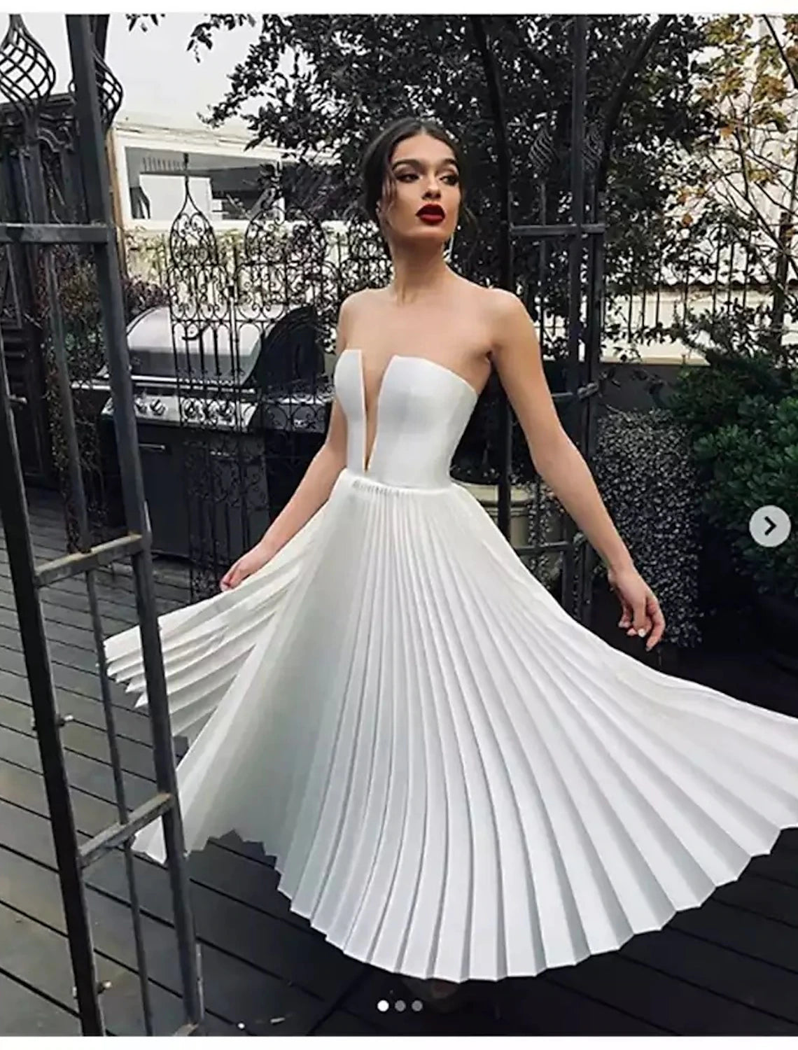 Reception Little White Dresses Wedding Dresses A-Line Sweetheart Strapless Ankle Length Lace Bridal Gowns With Pleats Solid Color