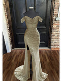 Mermaid / Trumpet Evening Gown Sparkle & Shine Dress Prom Floor Length Sleeveless Cowl Neck Sequined with Ruched