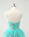 A-Line Glitter Tiered Sequined Spaghetti Straps Homecoming Dress