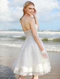 Hall Boho Wedding Dresses A-Line Sweetheart Strapless Knee Length Lace Bridal Gowns With Lace