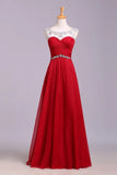 A Line Floor Length Chiffon Crystals Pleated Prom Dress