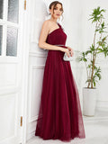 A-Line Prom Dresses Vintage Dress Wedding Party Floor Length Sleeveless One Shoulder Tulle with Appliques