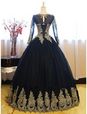 Ball Gown Luxurious Vintage Quinceanera Formal Evening Dress Jewel Neck Long Sleeve Floor Length Lace with Appliques