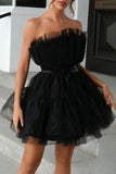 Sexy Mesh Bow Decor Strapless Evening Dresses Prom Dresses Homecoming Dresses