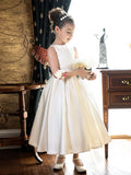 A-Line Ankle Length Flower Girl Dress First Communion Girls Cute Prom Dress Satin with Bow(s) Elegant Fit 3-16 Years