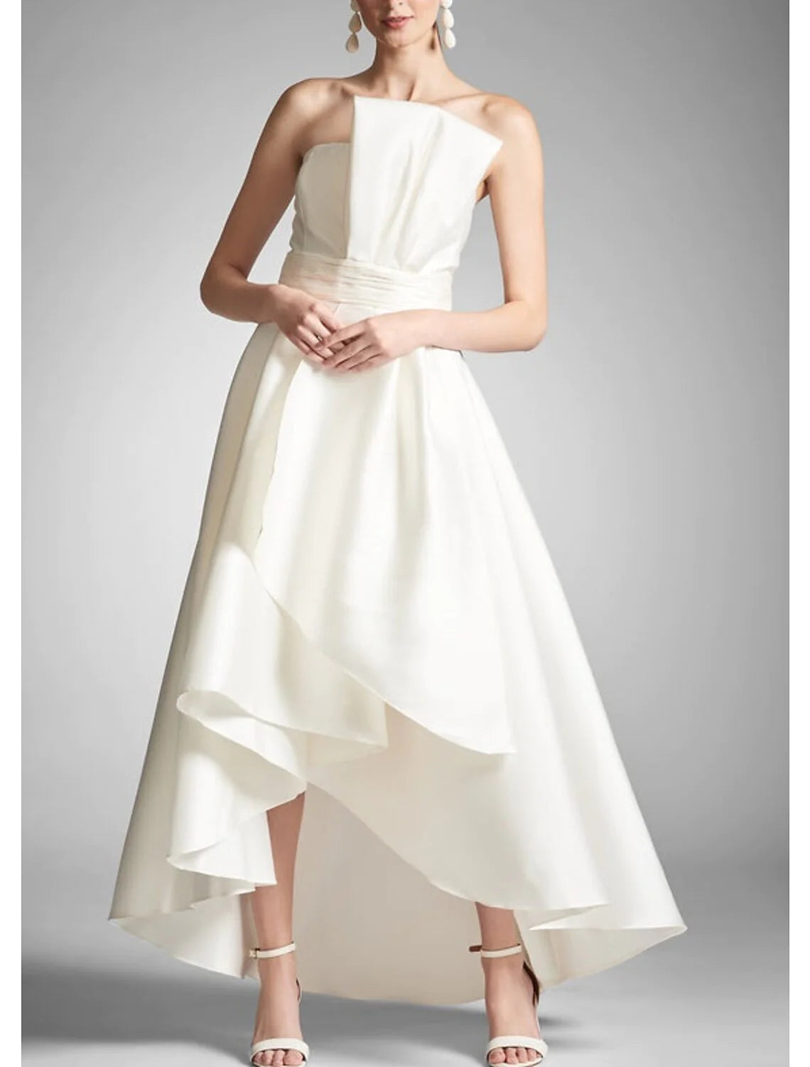 A-Line Prom Dresses Elegant Dress Formal Prom Asymmetrical Sleeveless Strapless Taffeta with Ruched