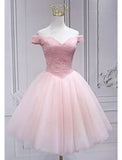 A-Line Homecoming Dresses Sparkle & Shine Dress Party Wear Knee Length Sleeveless Off Shoulder Tulle with Sequin