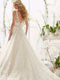 Engagement Open Back Sexy Formal Wedding Dresses Court Train A-Line Sleeveless V Neck Lace With