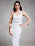 Mermaid / Trumpet Bridesmaid Dress Spaghetti Strap Sleeveless Elegant Floor Length Chiffon / Lace with Lace / Crystals