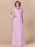 Sheath / Column Mother of the Bride Dress Vintage Inspired Cowl Neck Floor Length Chiffon Long Sleeve with Criss Cross Ruched
