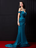 Mermaid / Trumpet Sexy Dress Engagement Court Train Sleeveless Off Shoulder Satin Chiffon with Ruched Draping