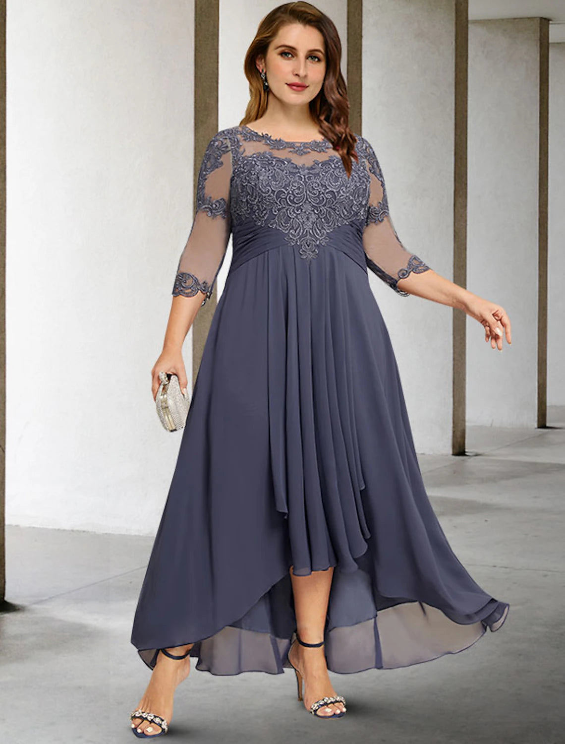 A Line Mother of the Bride Dresses Plus Size Hide Belly Curve Elegant BL Dress