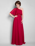 Sheath / Column Mother of the Bride Dress Elegant One Shoulder Floor Length Chiffon Half Sleeve with Beading Draping