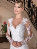 Engagement Formal Wedding Dresses Mermaid / Trumpet Sweetheart Long Sleeve Court Train Lace Bridal Gowns With Beading