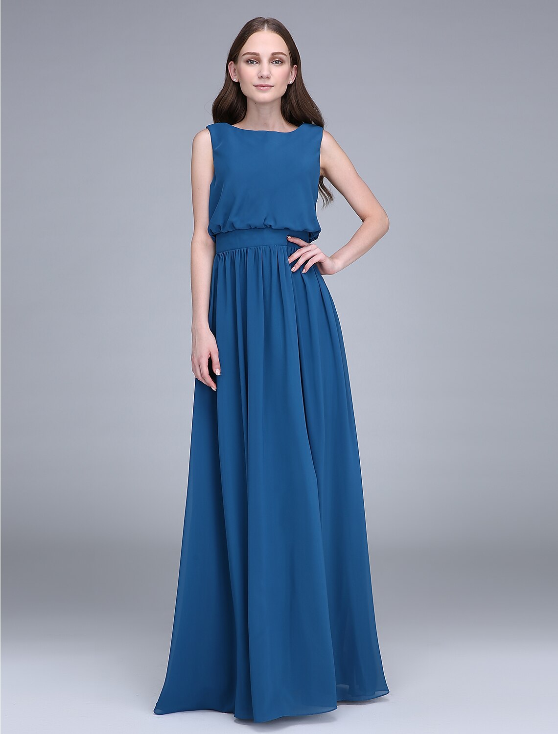 Sheath / Column Bridesmaid Dress Jewel Neck Sleeveless Floor Length Ch ...