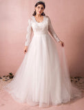 Hall Sparkle & Shine Wedding Dresses A-Line Illusion Neck Long Sleeve Court Train Satin Bridal Gowns With Buttons Ruched