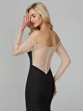 Mermaid / Trumpet See Through Dress Holiday Floor Length Long Sleeve Off Shoulder Chiffon with Beading