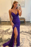 Mermaid Deep V Neck Sequin Prom Dress With Split