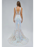 Mermaid / Trumpet Evening Gown Elegant Dress Engagement Court Train Sleeveless V Neck Sequined with Sequin