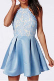 Halter Backless Lace Satin Homecoming Dresses