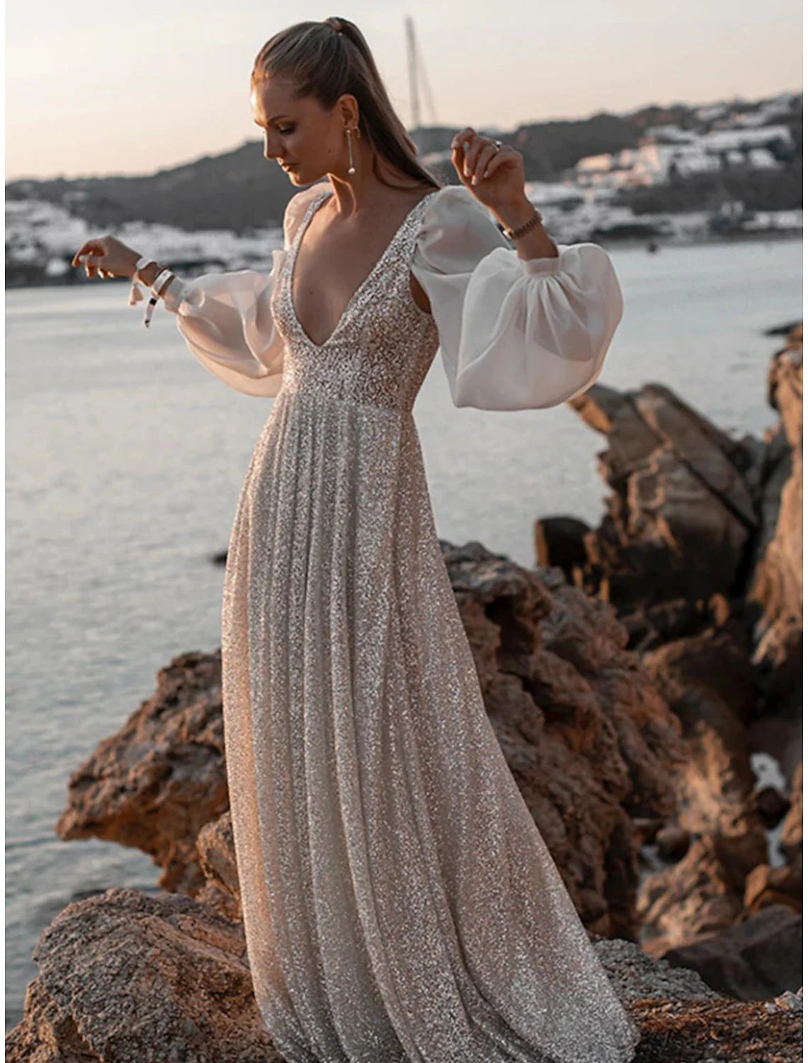 Chic A-line Spaghetti Straps Embroidery Long Prom Dress Beautiful Boho –  SELINADRESS