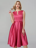 A-Line Party Dress Wedding Guest Knee Length Sleeveless V Wire Barbiecore Satin with Sash / Ribbon