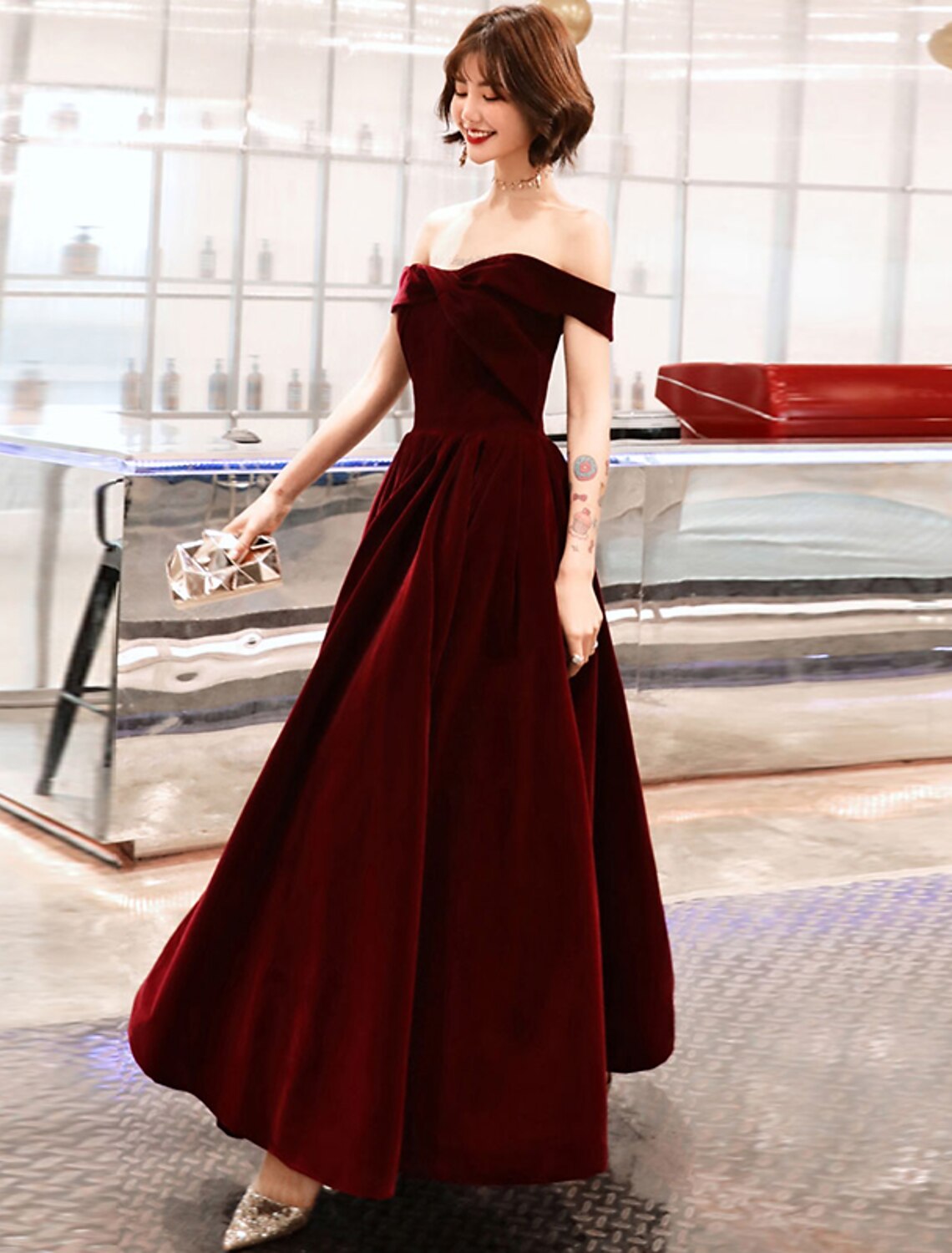 Chic Vneck Collar Lace Ankle Length Formal Dress Sleeveless with Beaded  Vneck G80066 - GemGrace.com