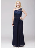 A-Line Bridesmaid Dress One Shoulder Sleeveless Elegant Floor Length Chiffon / Lace with Lace / Sash / Ribbon