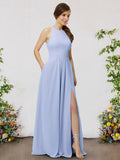 A-Line Bridesmaid Dress V Neck Sleeveless Elegant Floor Length Chiffon with Pleats / Split Front
