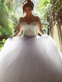 Engagement Sparkle & Shine Formal Wedding Dresses Ball Gown Sweetheart Strapless Court Train Satin Bridal Gowns With Crystals Beading