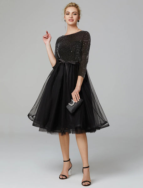 A-Line Cocktail Dresses Sparkle & Shine Dress Formal Tea Length 3/4 Le ...