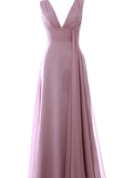 A-Line Wedding Guest Dresses Elegant Dress Party Wear Floor Length Sleeveless V Neck Chiffon with Ruched