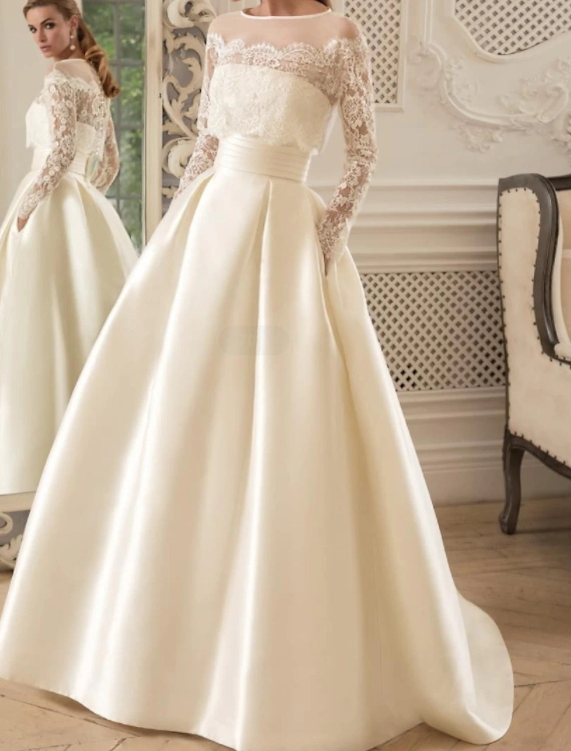 Hall Vintage 1940s / 1950s Casual Wedding Dresses A-Line High Neck Lon – BL  Dress