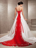 Open Back Wedding Dresses Sweep / Brush Train Ball Gown Strapless Strapless Satin With Embroidery Appliques